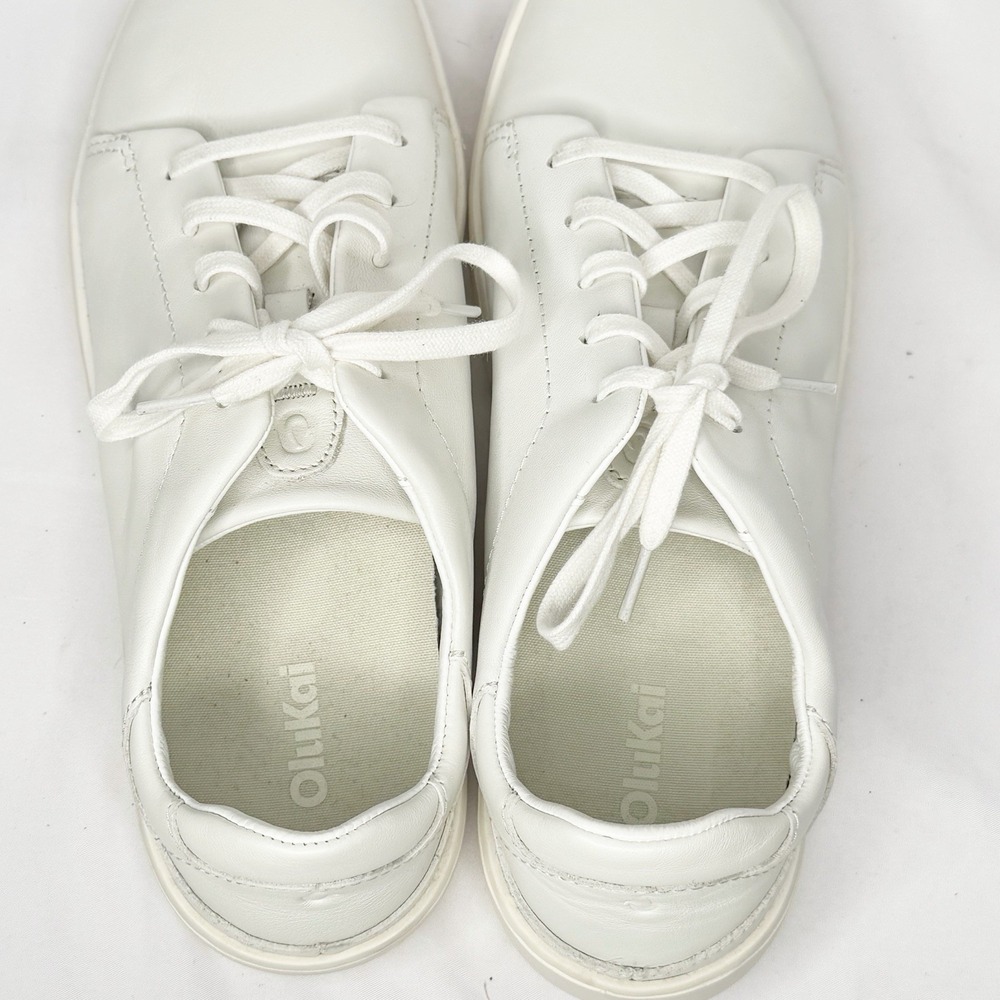 Olukai Pehuea Li 'Ili Womens Size 10 White Leather Low Top Beach Sneakers Shoes - Picture 2 of 9